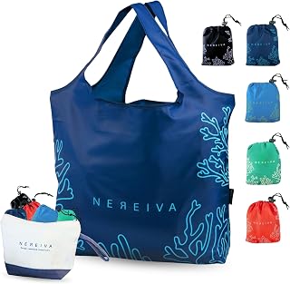 5 Pack Foldable Grocery Bags into Tiny Pouch - Large Capacity Multi-Color, Great for Travel, Durable, Washable Packable Shopping Bag, Comes with a carry pouch, Lightweight