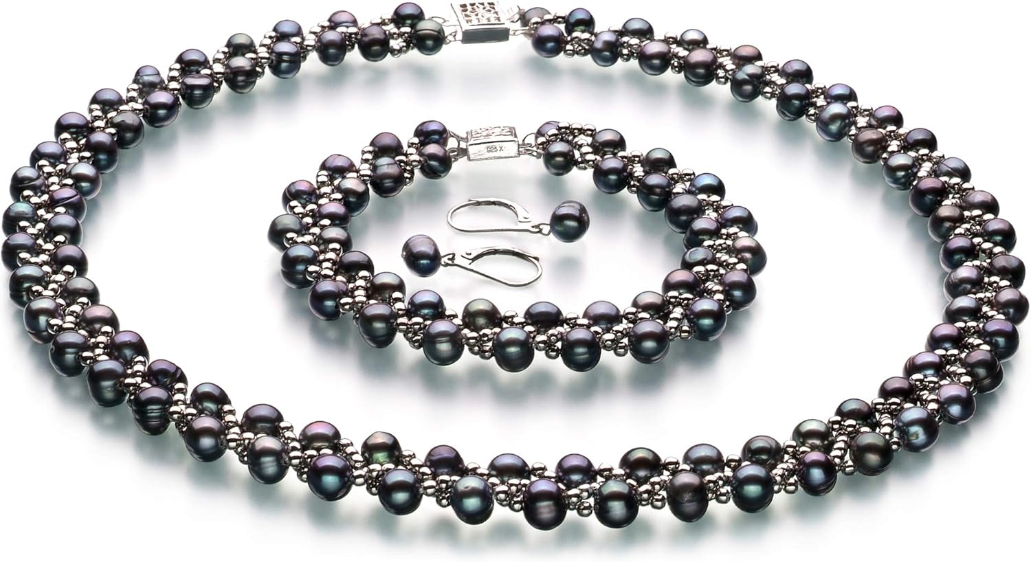 Weave Black 6-7mm A Quality Freshwater Cultured Pearl Set For Women