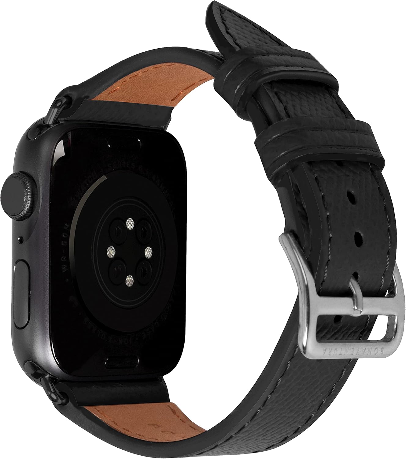 BONAVENTURA Apple Watch Leather Armband (44mm) [Black & Matt Black] BABN44-BKMB : Cell Phones & Accessories