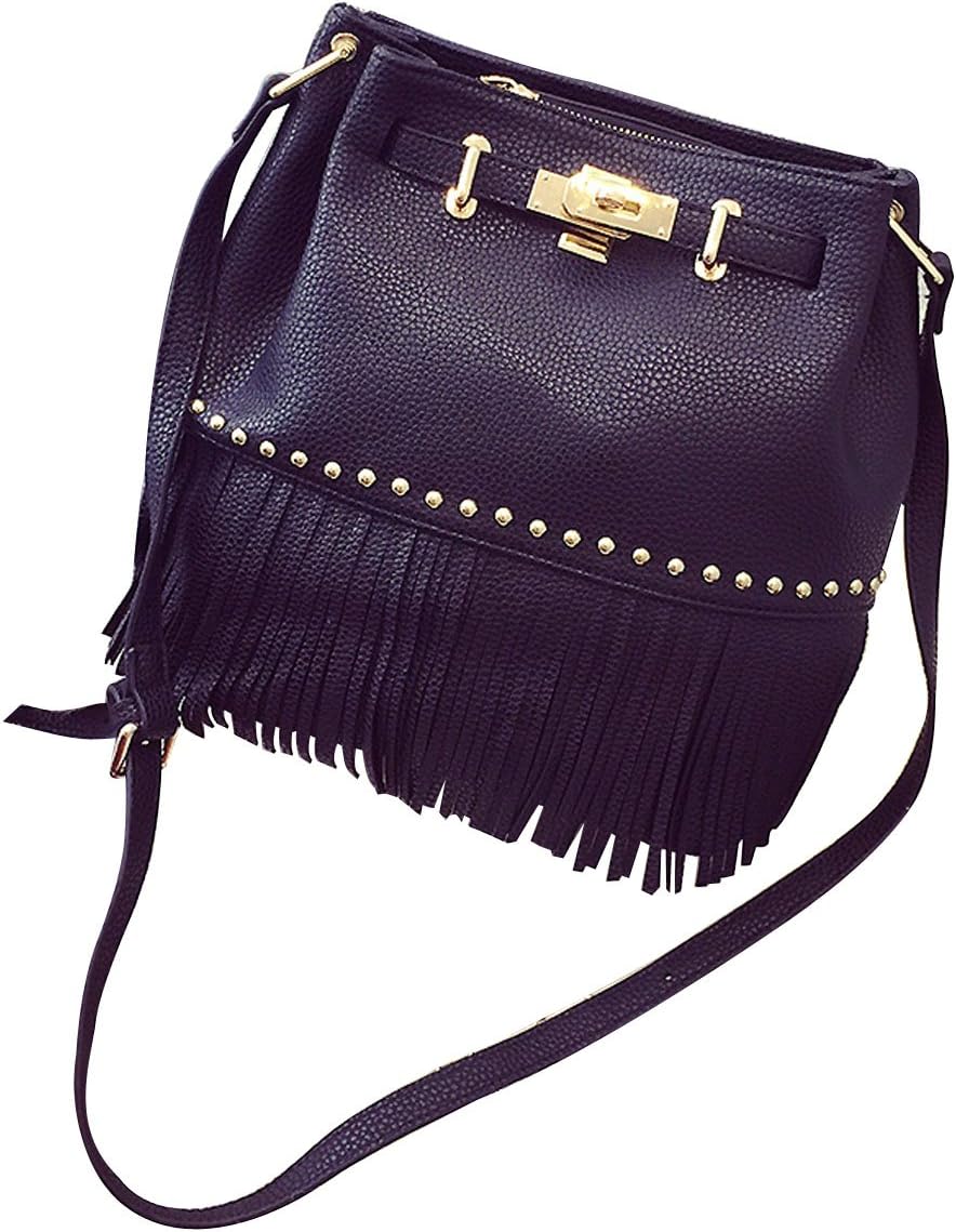 CY Womens Crossbody Purse Stylish Drawstring Zipper Closure Cross-body Handbag with Fringe Tassel Black