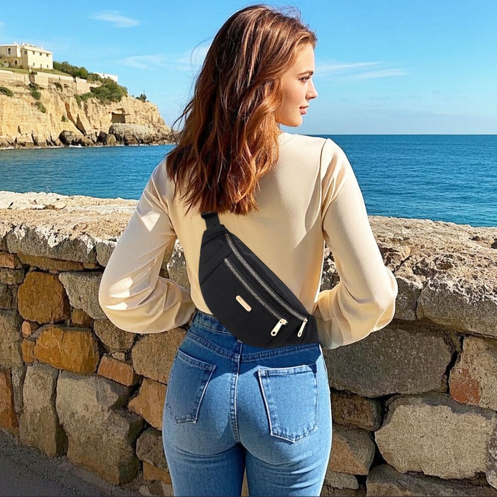 Sac Banane,Sacoche Banane de Randonnée,Fanny Pack Waist,Bum Bag Belt,Sacs De Poitrine Réglable,Sac Ceinture Voyage,Sacoche à Bandoulière Sport pour Outdoor, Shopping, Usage Quotidien - Noir