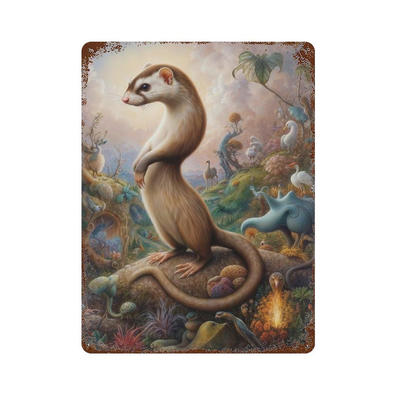 Fantastical Ferret Aged Metal Wall Plaque 15.7"x11.8", Decorative Metal Wall Art for Garage, Pub Or Kitchen