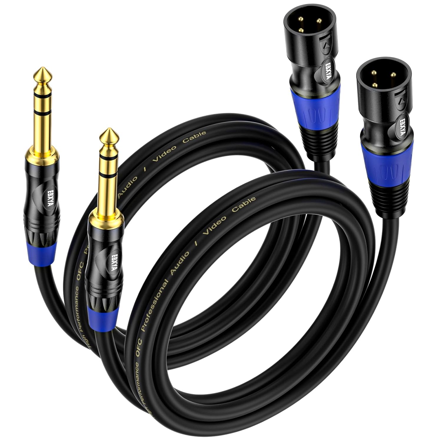 EBXYA Male XLR to 1/4 Cable - 6.35mm TRS Plug to Balanced 3-pin Microphone XLR Cable, 10ft 2 Pack
