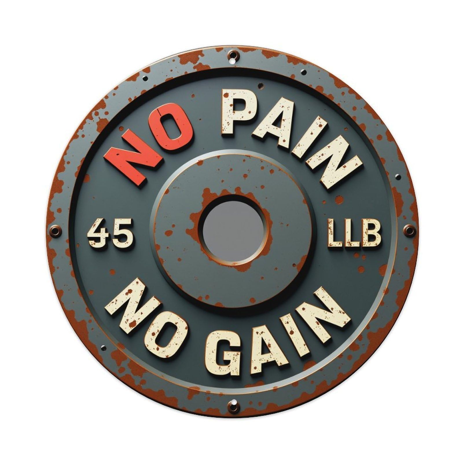 No Pain No Gain Round Tin Sign Vintage Metal Poster, Home Bar Garage Man Cave Cafe Indoor & Outdoor Wall Decoration 8x8Inches