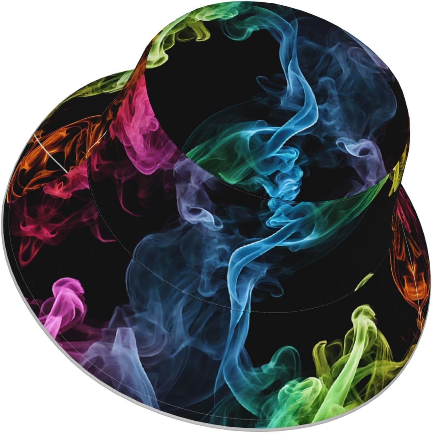 (Colorful Smoke) Reflective Reversible Bucket Hat Foldable Breathable Stylish Two-Way Wear for Outdoor Travel Daily Activities