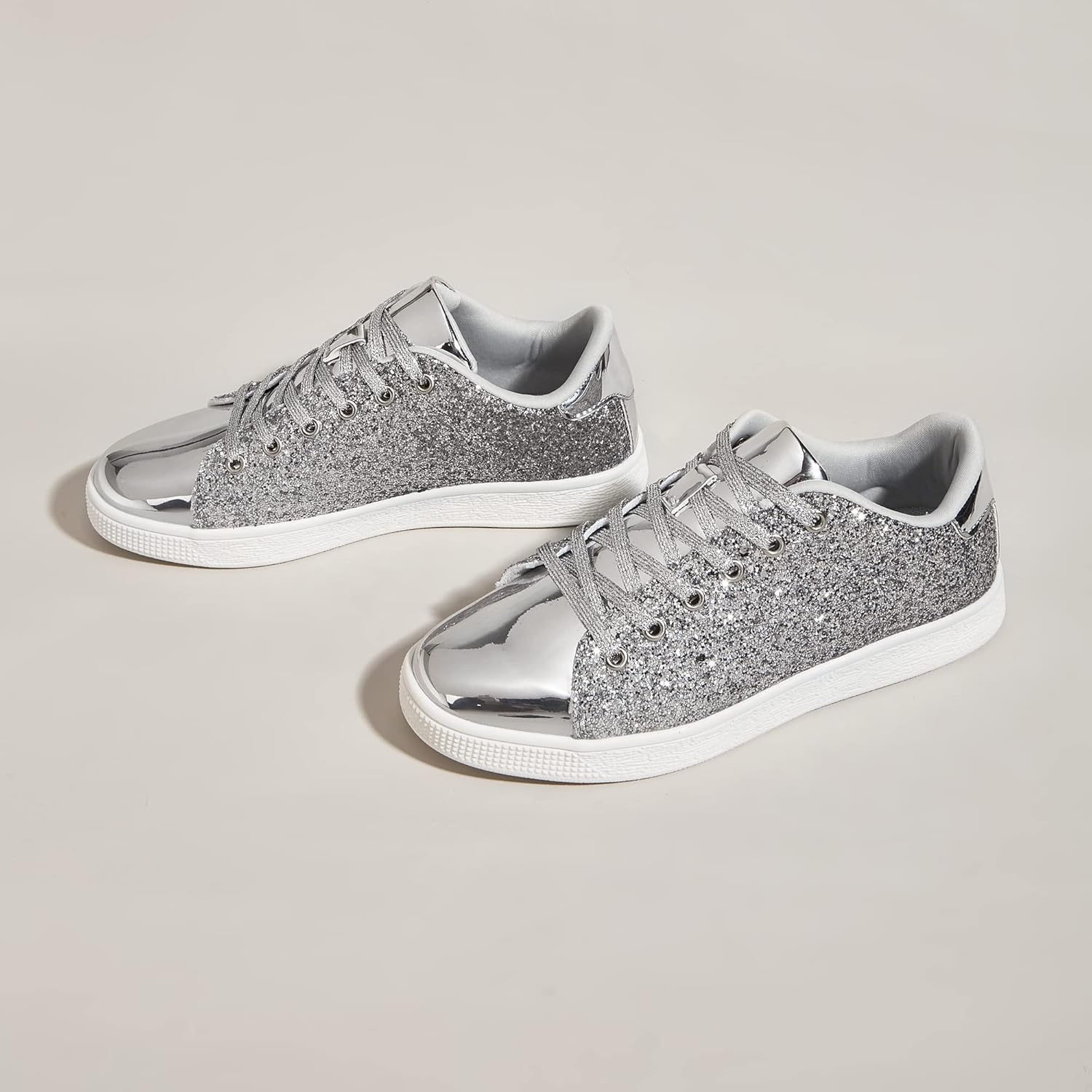 LUCKY STEP Glitter Shoes Sparkly Bling Shiny Bedazzled Lace up Fashion Sneakers for Women - Image 4