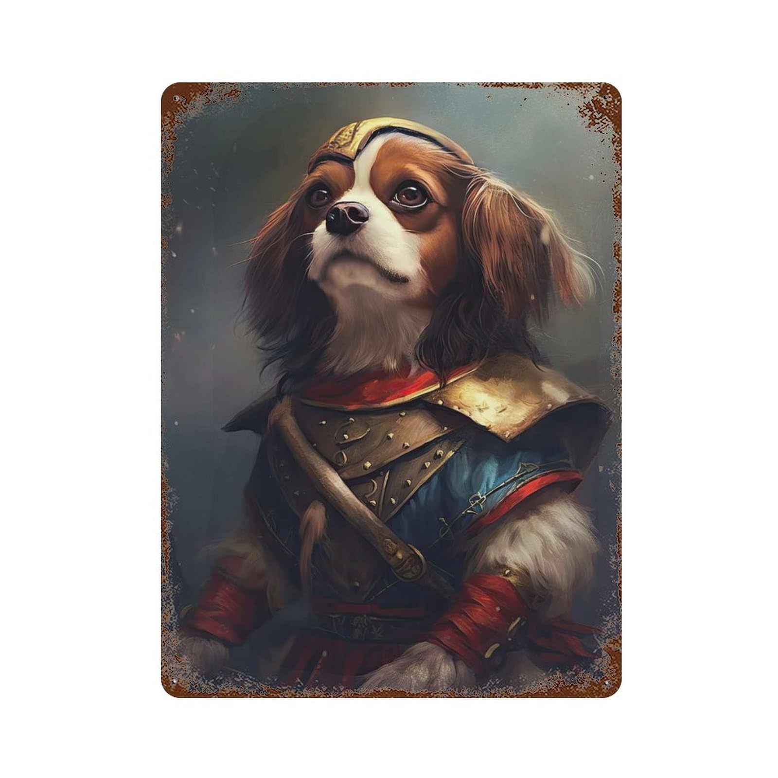 Cavalier Dog Viking Weathered Tin Sign 15.7"x11.8", Ideal for Shed, Workshop And Garage Wall Decor