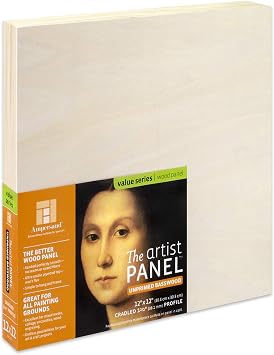 Ampersand Artist Panel Unprimed Basswood, 1.5 Inch Depth, 12X12 Inch UPWP151212