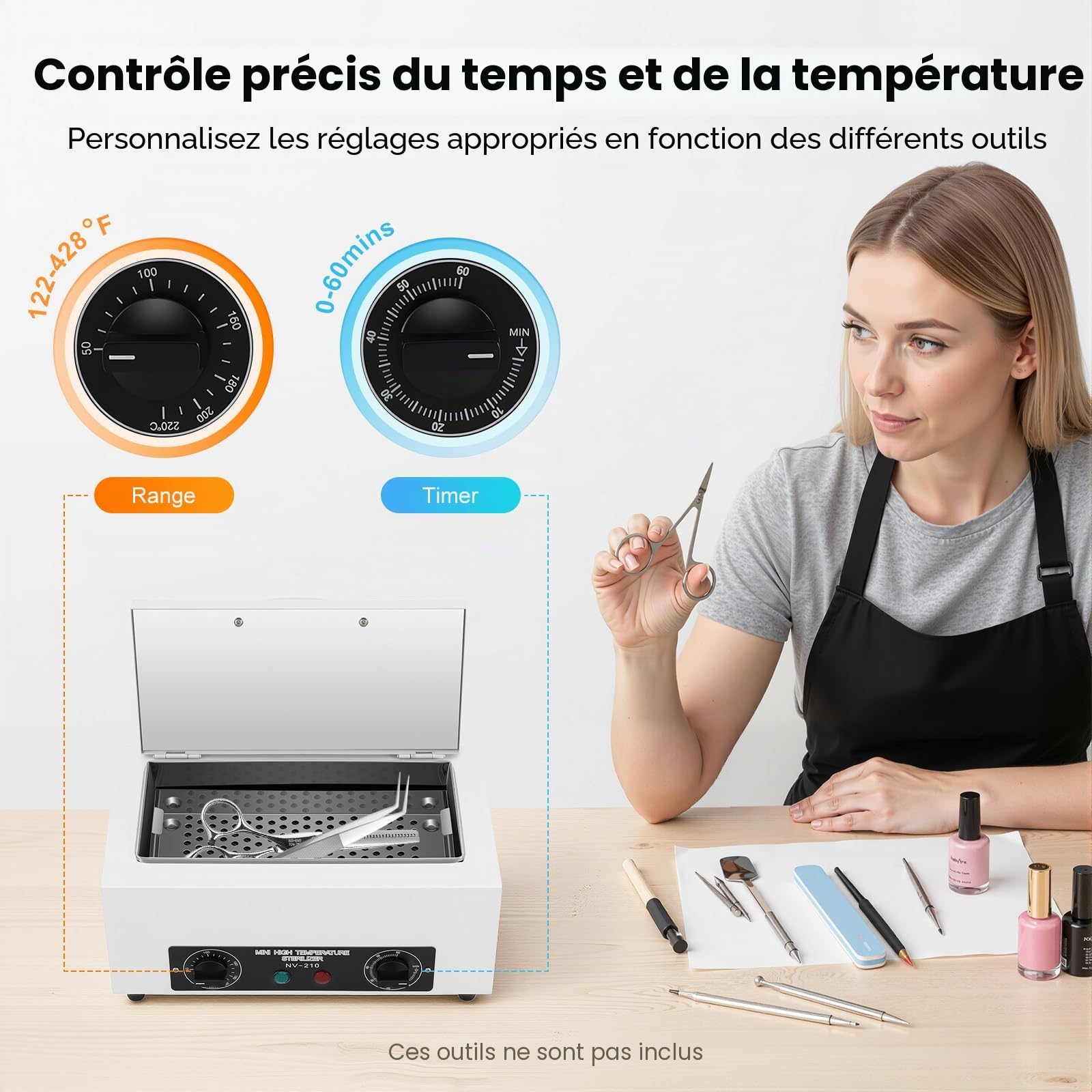 MINRS Stérilisateur à air chaud - 300 W - 220 °C - Avec minuterie - Pour salon de beauté, salon de manucure, salon de coiffure