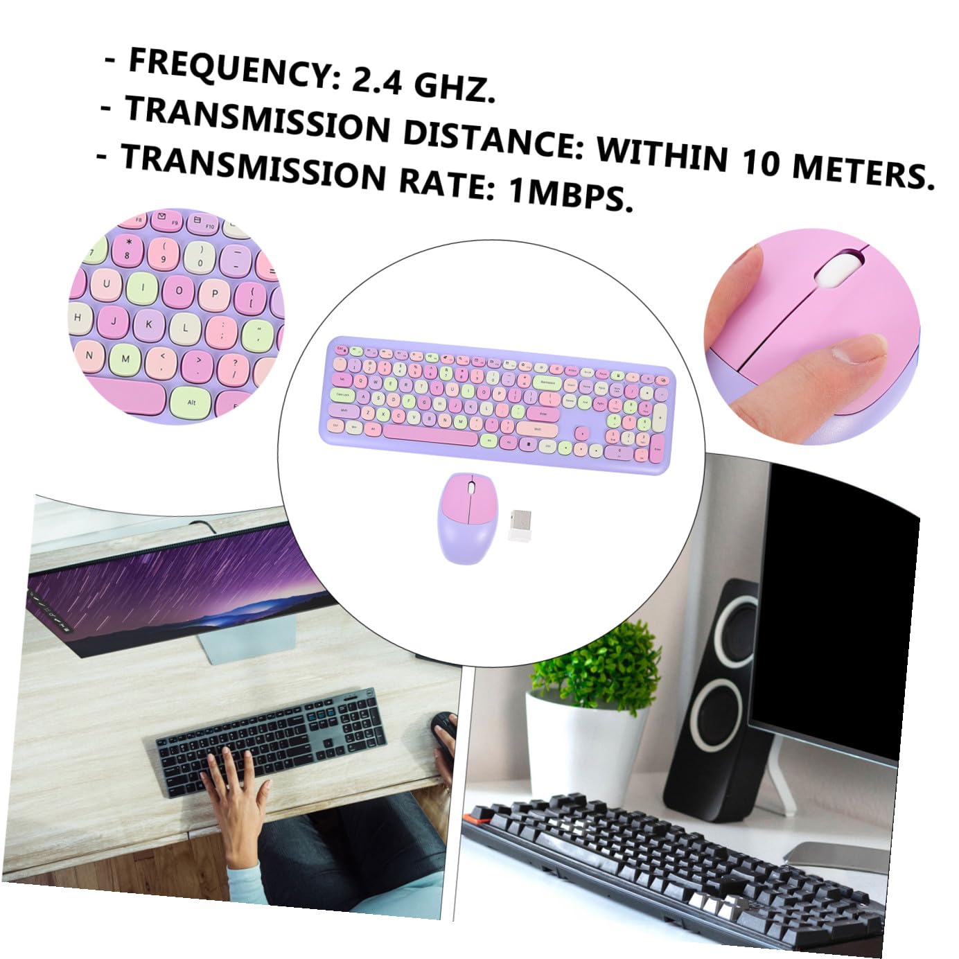 Housoutil Set Tastiera e Mouse Wireless Ergonomici in Abs, Connessione Ricevitore Usb, Compatibili con Sistemi Operativi, per Laptop e Desktop, Lavoro e Giochi