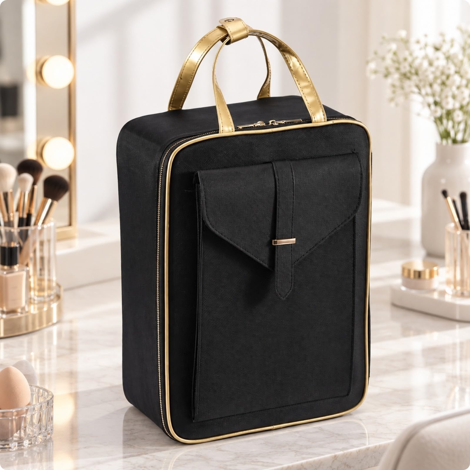 MERIGLARE Make-up-Organiz mit Tragegriffen gäumig große Handkosmetiktasche mit Reißvschluss leicht zu reinigen für Visagisten, Heimgebrauch, L