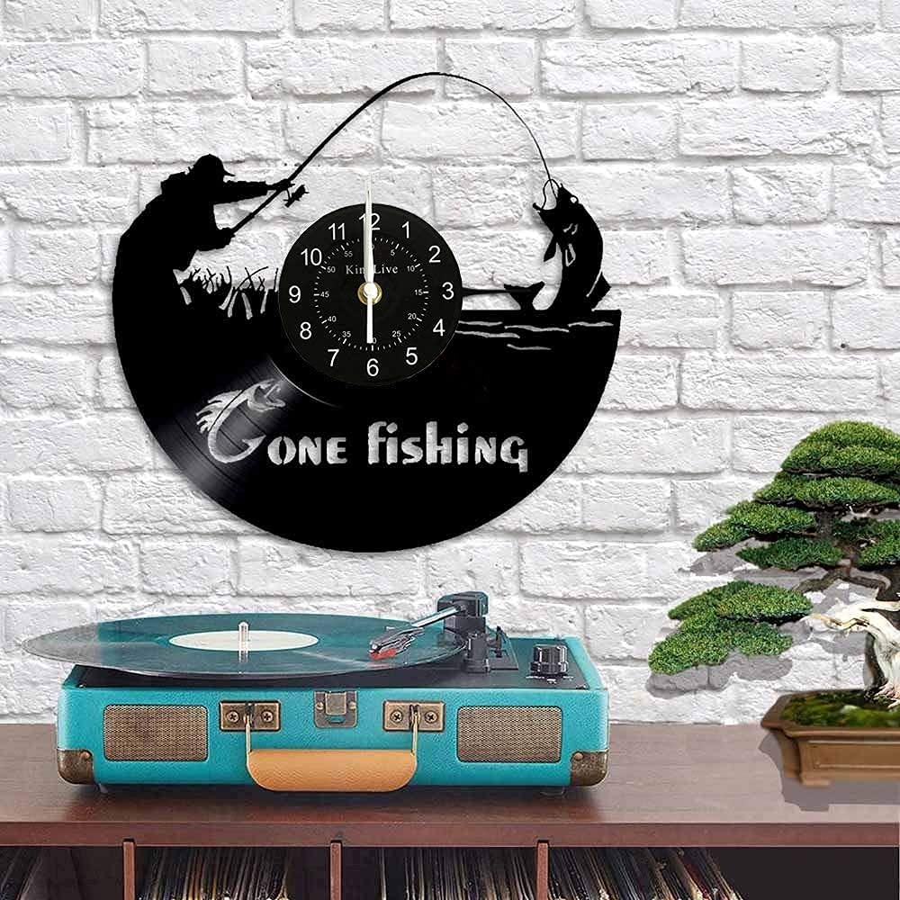 Amazon.co.jp: Gone Fishing ビニール壁時計 ハンドメイド ビンテージ