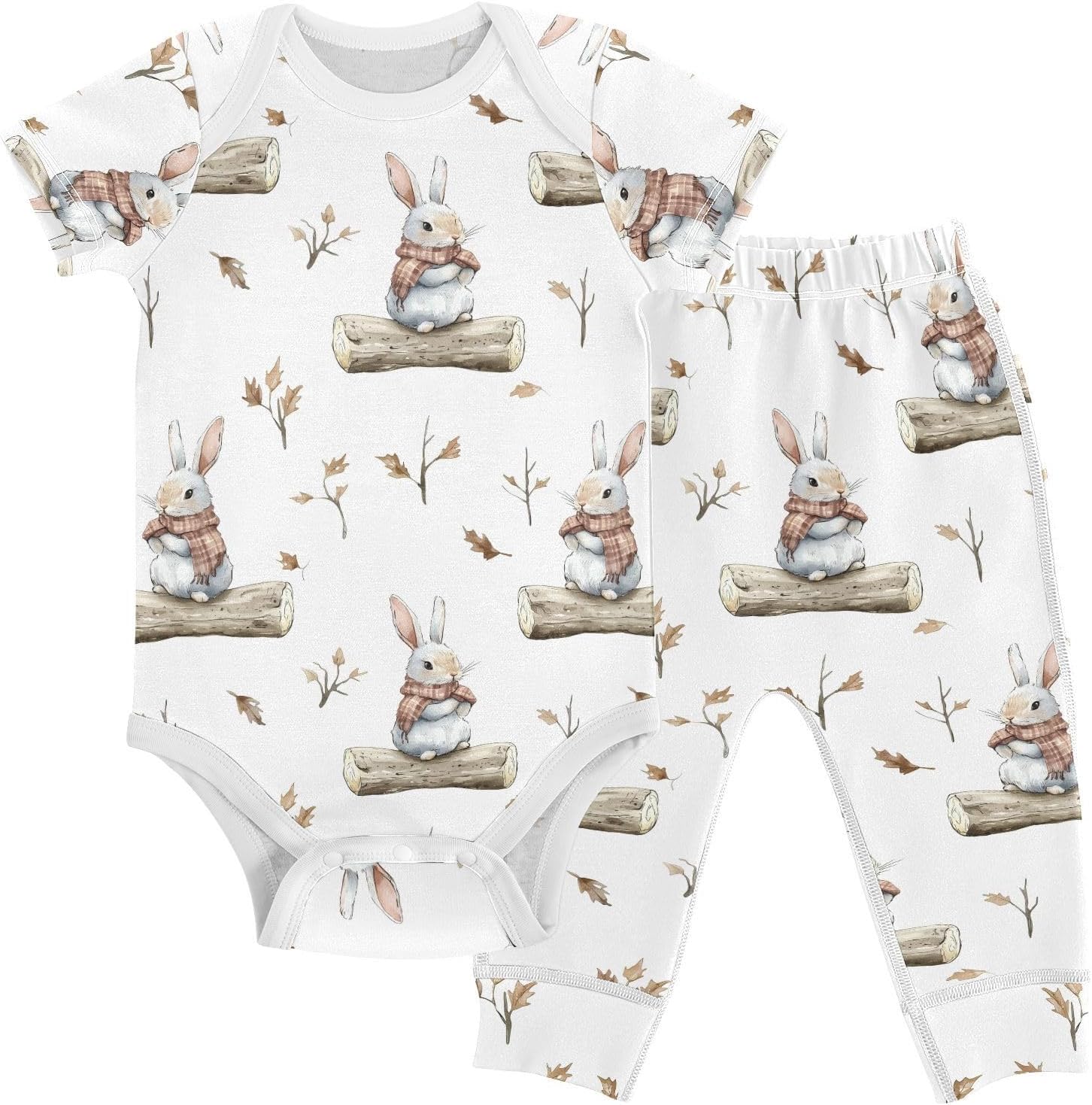 vvfelixl Baby Clothes Watercolor Cute Rabbit Baby Bodysuits Set Unisex Short Sleeve Babys Pants Sets 0-3M