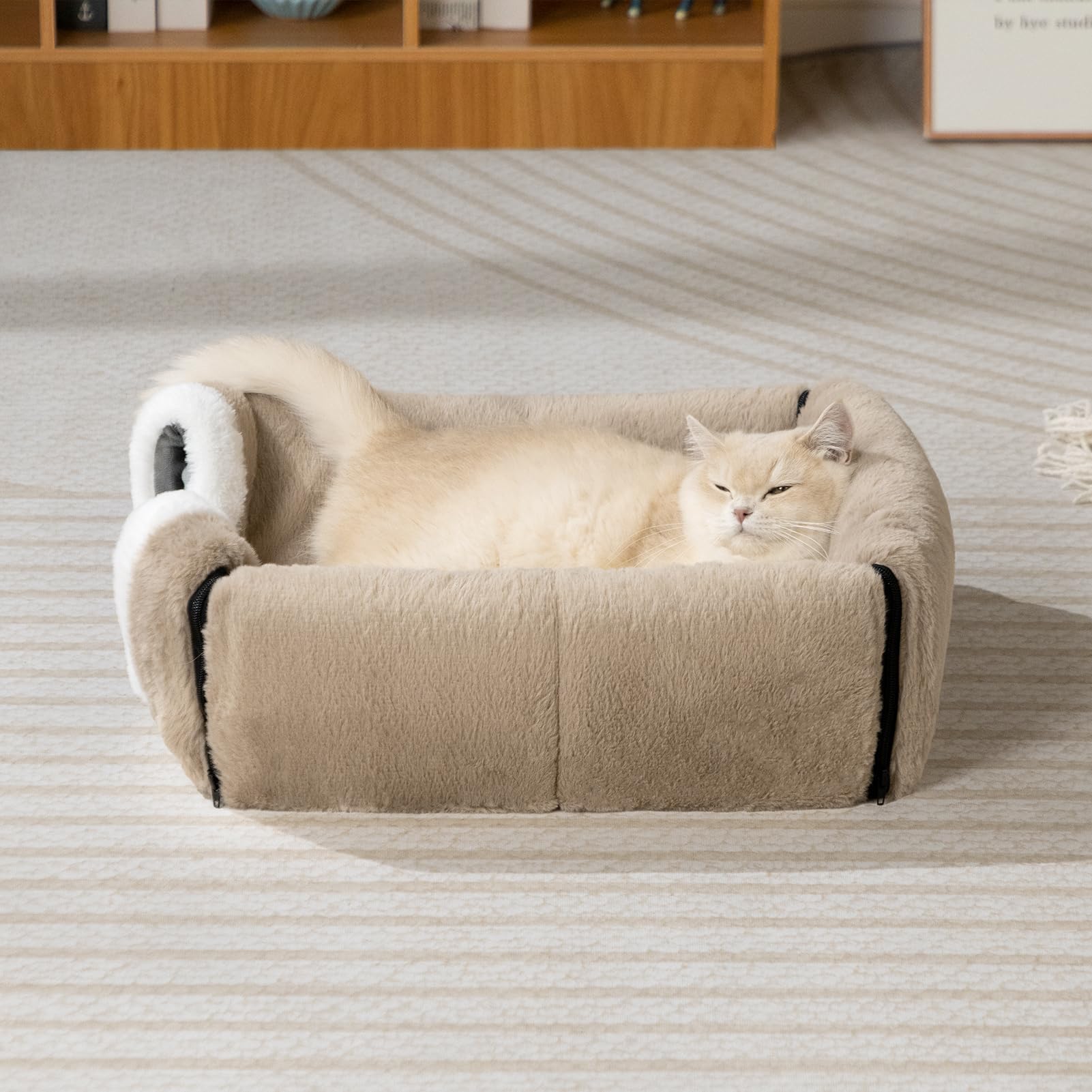 Hollypet Cuccia per Gatti e Cuccioli, Letto in Peluche Pieghevole 2 in 1 per Animali Domestici, Accogliente e Morbido Cuccia per Interni & Esterni, Marrone Chiaro