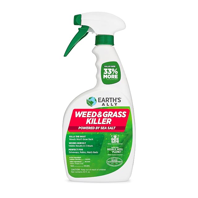 Earths Ally Grass and Weed Killer Spray - Natural OMRI Listed Glyphosate-Free Herbicide Weed Killers for Patios Driveways