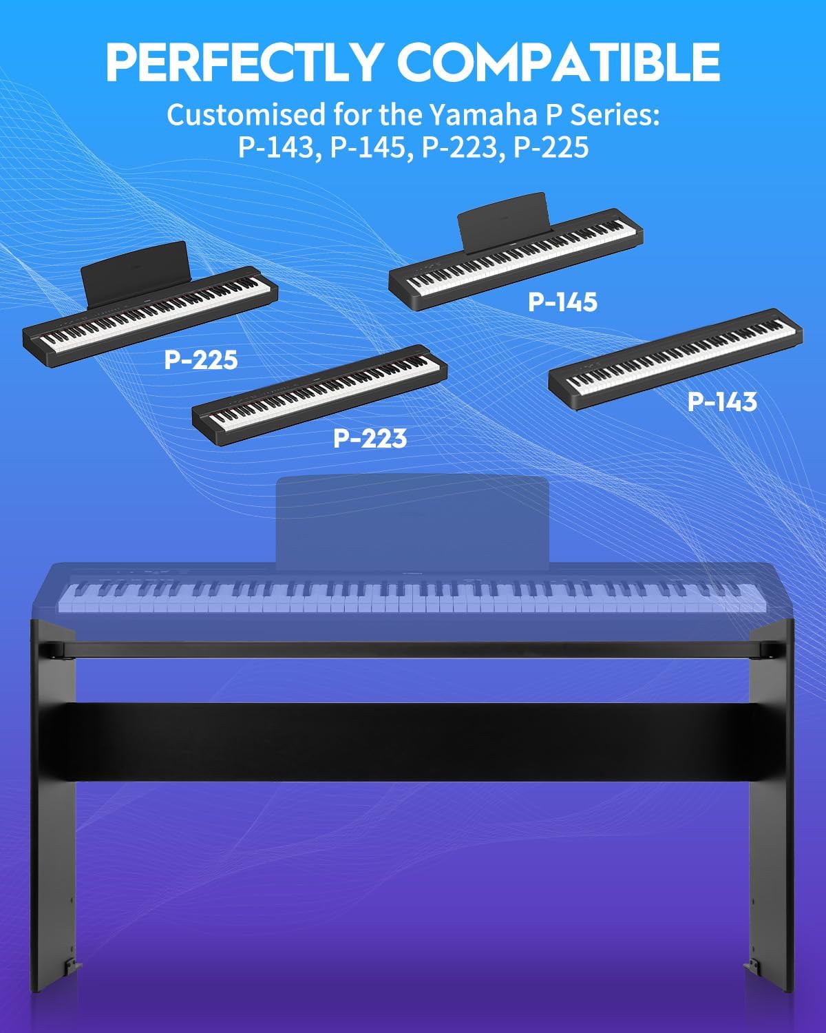 STRICH SKT-L200 88 Keys Digital Piano Keyboard Stand, Wooden Furniture Stand Heavy Duty, Compatible for YAMAHA P225B/P143/ P145/P223 (Classic Black)