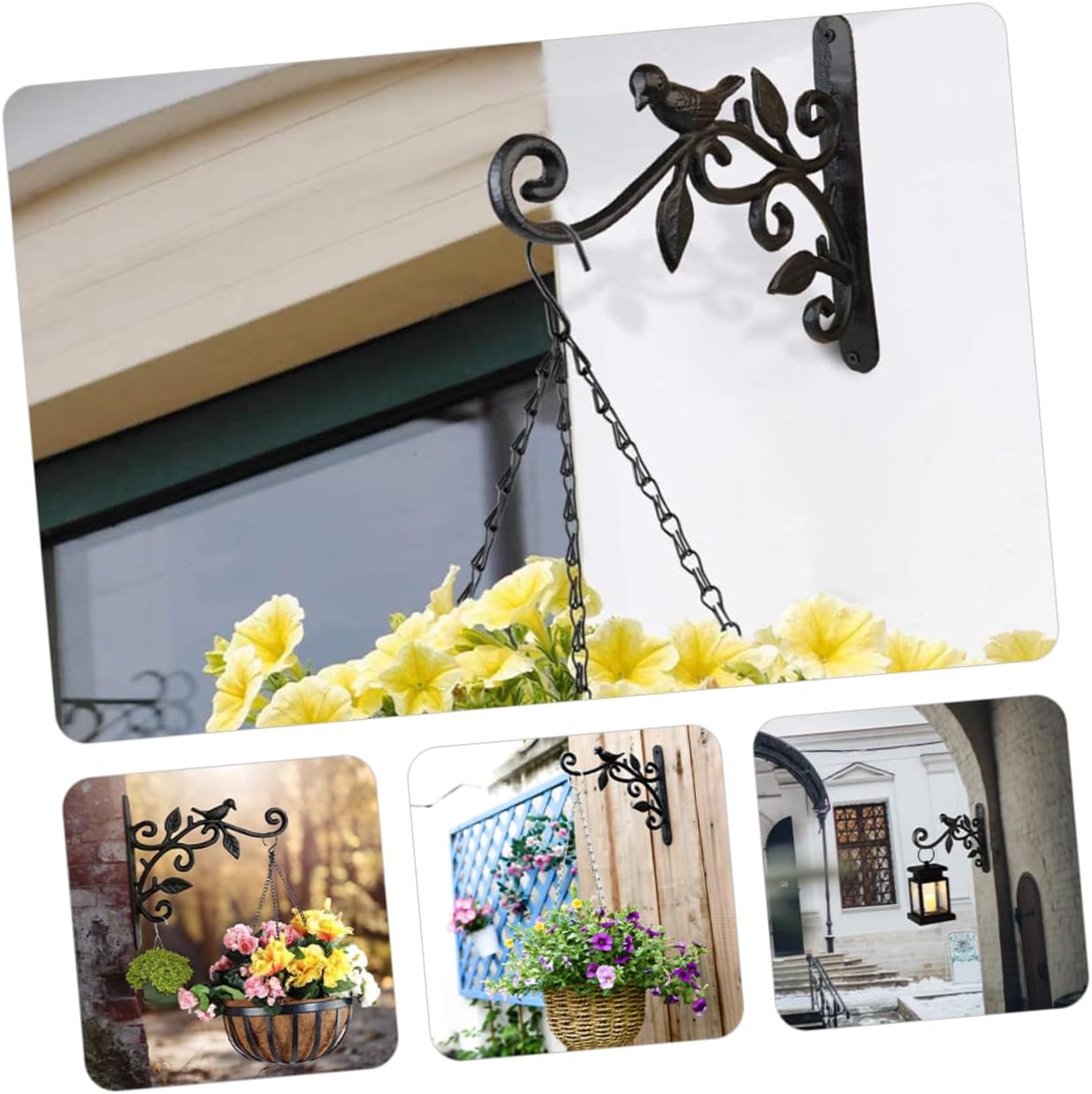 VICASKY 2pcs Hanging Wall Planter Bracket Decorative Iron Plant Hanger Bird Feeder Stand for Outdoor Garden Supply Black