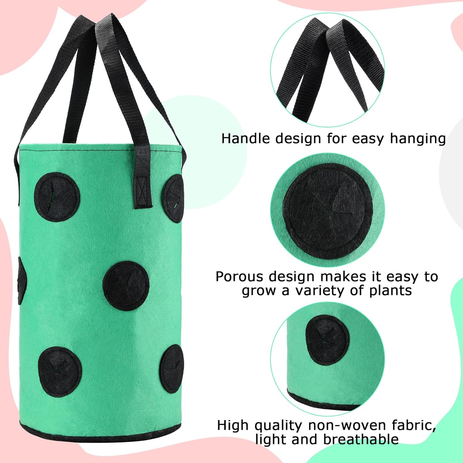 Boao 6 Pieces 3 Gallon Tomato and Herb Planter Hanging Aeration Fabric Strawberry Grow Bags Hanging Strawberry Planter Upside Down Tomato Plant Hanger Vegetable Planting Bags for House(Green)