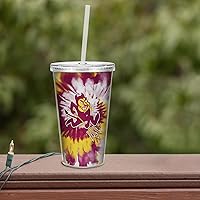 Vista 3 de Rico Industries NCAA Sports Team - Vaso transparente de 16 onzas con pajilla, vaso de viaje del color del equipo para fanáticos de los deportes