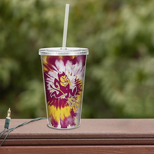 Miniatura 3 de Rico Industries NCAA Sports Team - Vaso transparente de 16 onzas con pajilla, vaso de viaje del color del equipo para fanáticos de los deportes,