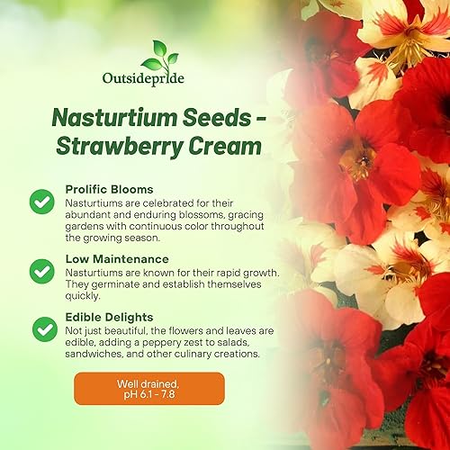 Miniatura 3 de Outsidepride Tropaeolum Nasturtium Fresa Crema Semilla de Flor de Jardín - 50 Semillas