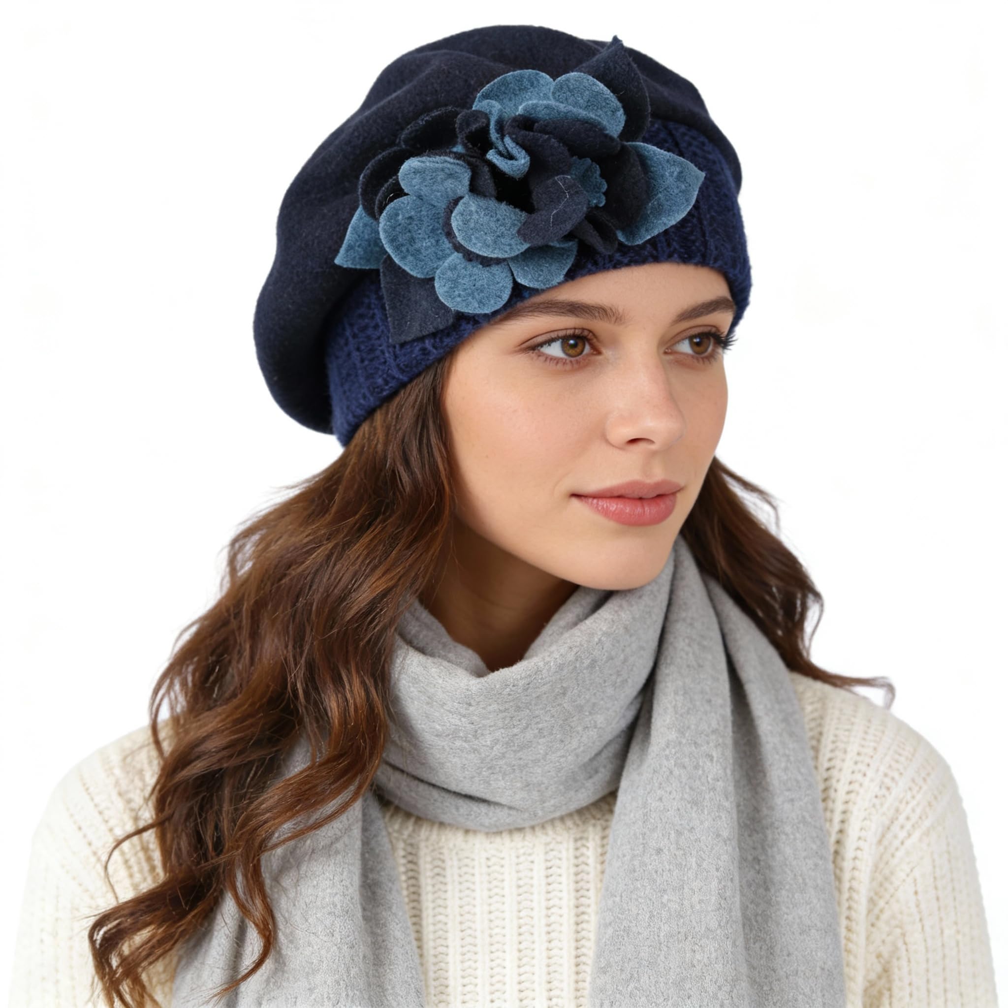 Ruphedy Women's Hy023-Navy-A Beret Beanie Chic Wool French Beret Dress Winter Hats Hy022 (Hy023-Navy)