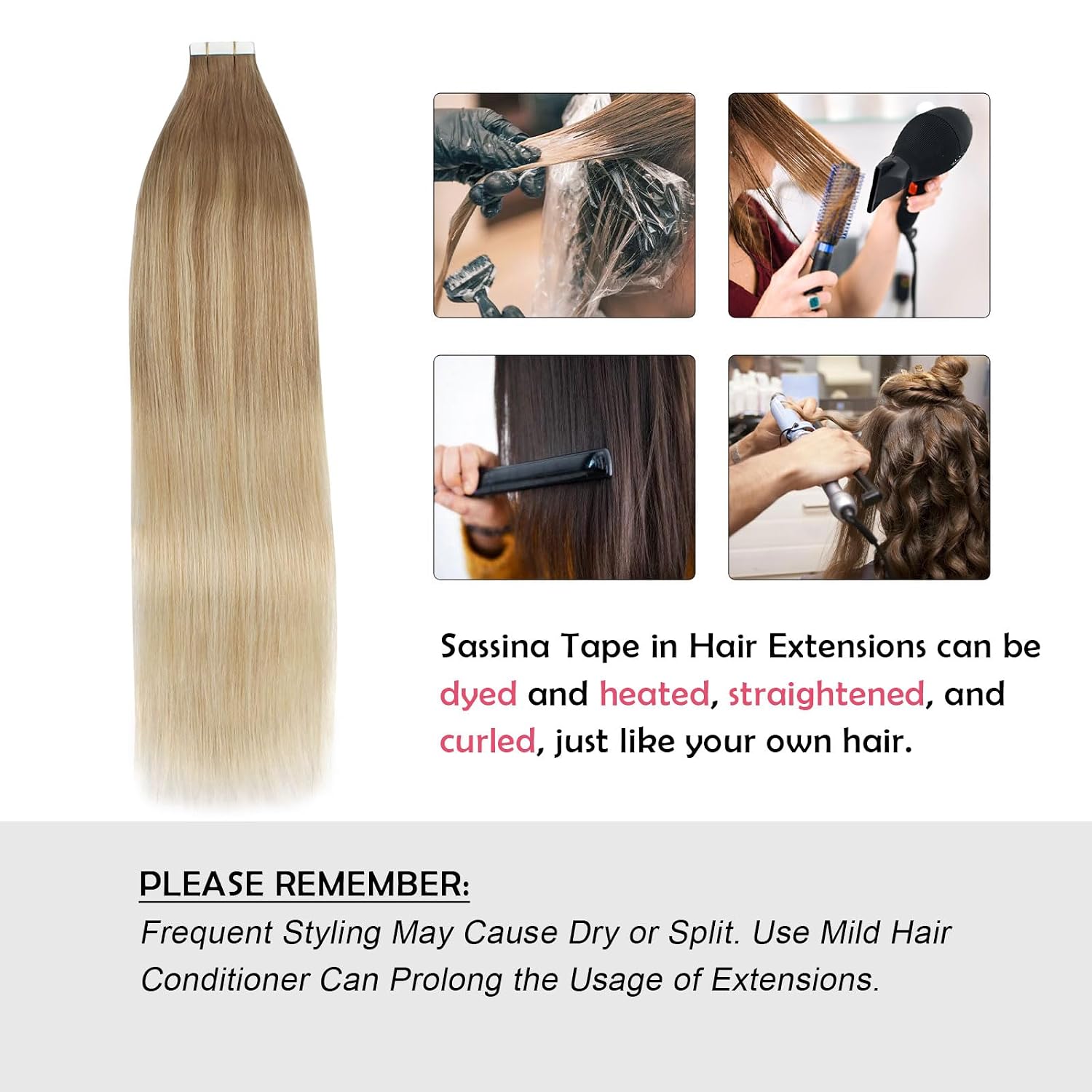 Sassina Invisible Skin Weft Double Side Human Hair Tape in Extensions Balayage Ash Brown Fading to Dark Honey Blonde to Platinum Ash Blonde 50 Grams with 20 Pieces (B8-18-60 20 Inch)