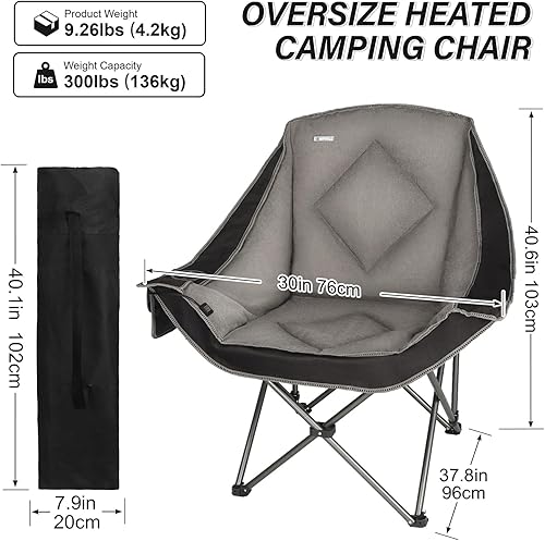 Miniatura 3 de Sillas de campamento térmicas, silla de césped acolchada de gran tamaño con soporte para tazas, ancho y grueso, plegable resistente para patio,