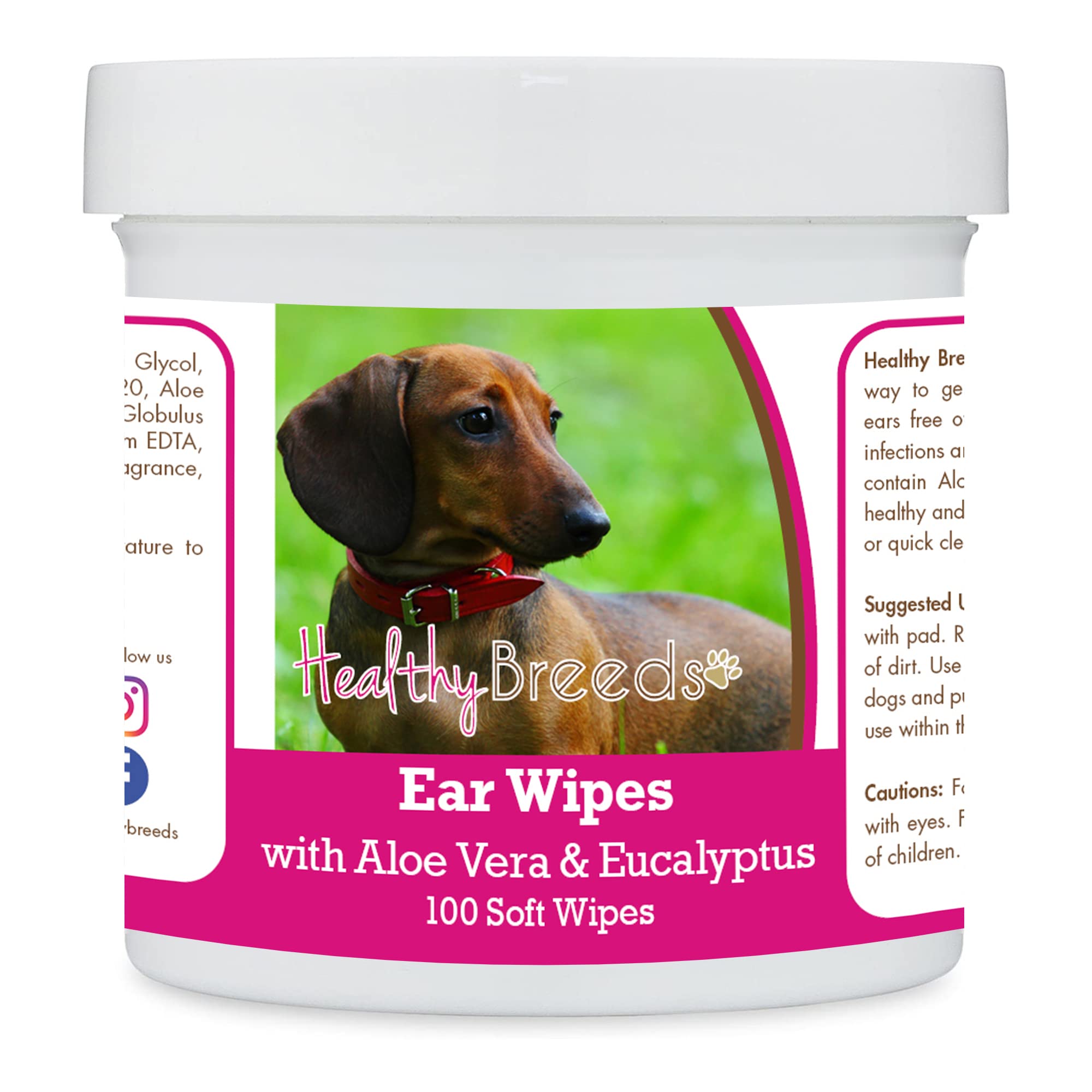 Healthy Breeds Dachshund, Smooth Red, Ear Cleaning Wipes with Aloe &amp; Eucalyptus for Dogs 100 Count