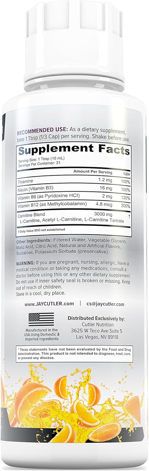 Cutler Nutrition Liquid L-Carnitine Supplement with Acetyl L-Carnitine & L-Carnitine Tartrate Forms - Pre Workout Formula for Optimal Absorption, Energy & Muscle Support, Buzz'in Orange Flavor - Image 6
