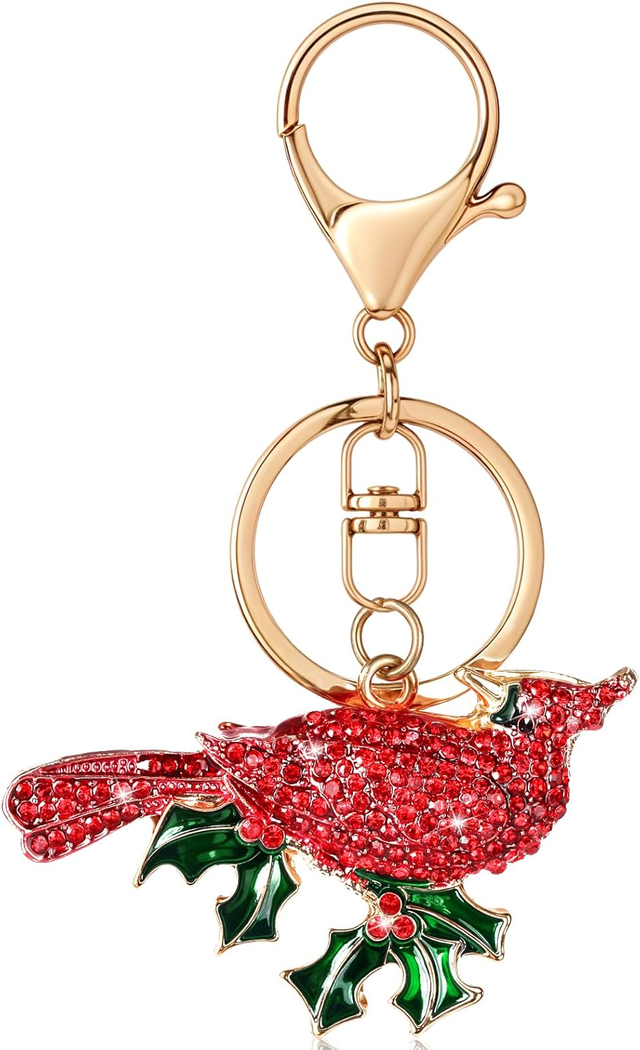Northern Cardinal Charm Keychain,Crystal Rhinestone Christmas Bird Charm Keyring for Xmas,Gift,Handbag,Backpack