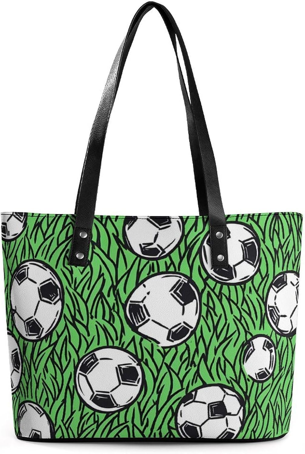Soccer Balls On Grass Women's Tote Leather Handbag Shoulder Bag Purse for Shopping Travel
