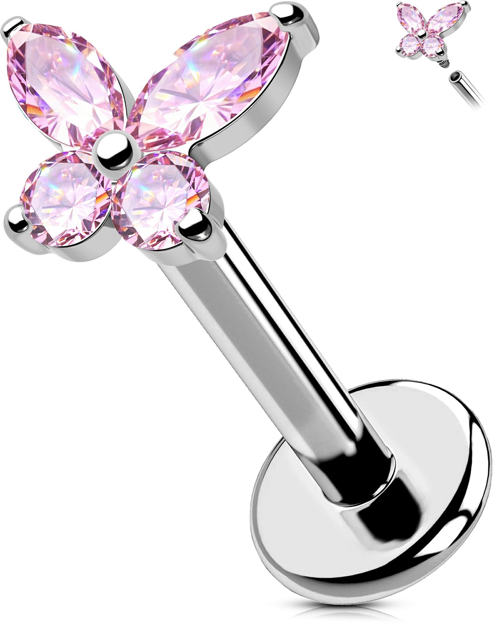 OUFER Body Piercing Labret Earrings: Titanium Lip Stud 16G/1.2mm Internally Threaded Helix Tragus Conch Cartilage Earrings Jewellery Butterfly Medusa Bar 6/8/10/12mm for Women — view 9