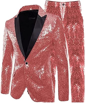 Mi Bo Tong 2 PC Sequined Mens Suit One Button Jacket Pants Wedding Suit Groomsmen Tuxedos Prom Suit