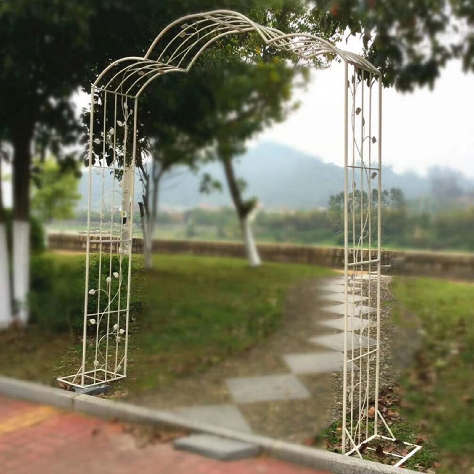 SDdPulse Arco da giardino, archi da giardino retrò alla moda, autoportante, in ferro battuto, piante rampicanti, pergolato, arco per rose da esterno, più resistente alle intemperie (bianco vintage