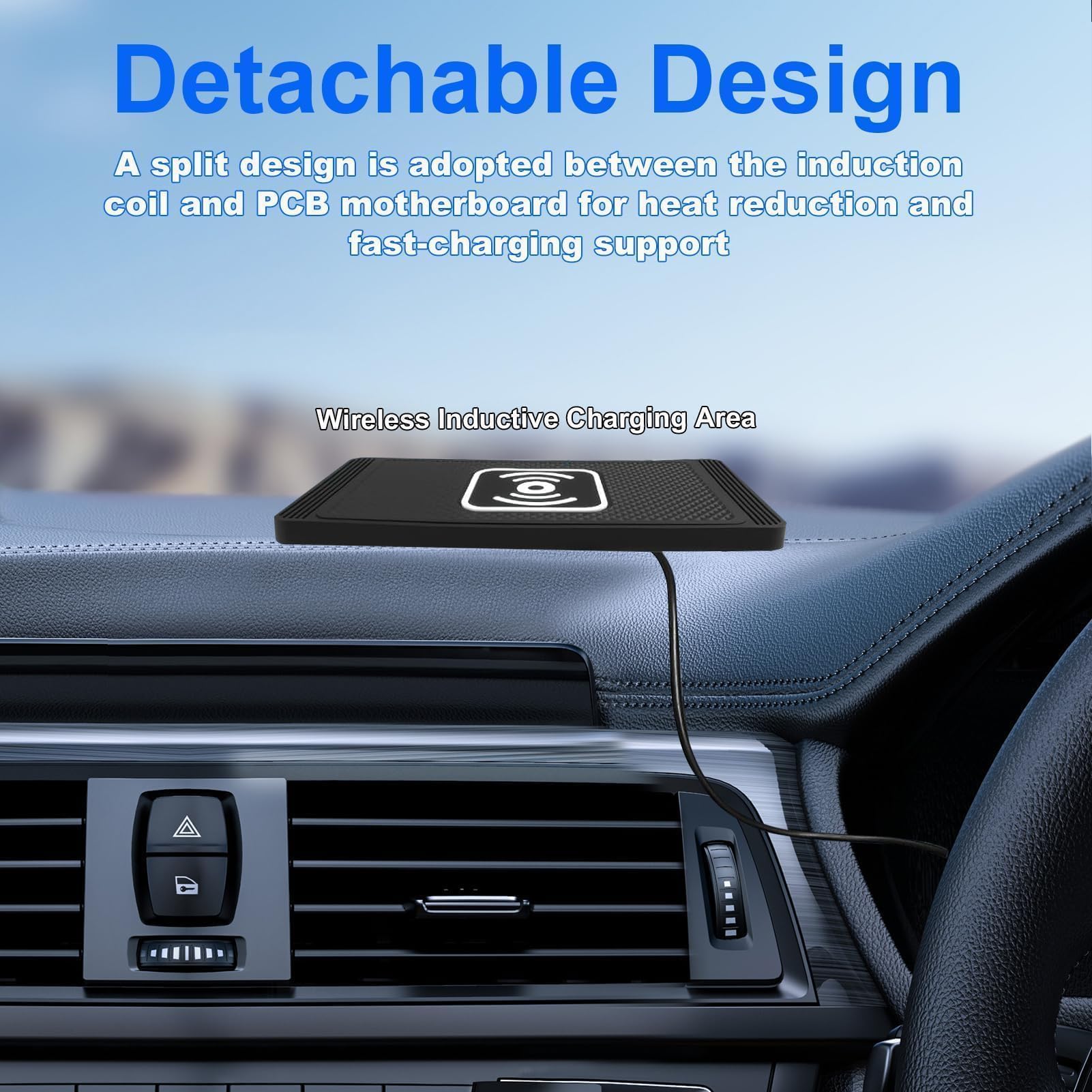 Chargeur de Voiture sans Fil 15W Chargeur Induction Voiture avec PD40W QC3.0 Tapis Chargement Antidérapant Compatible avec iPhone15 14 13 12 11 Samsung S23 S22 AirPods (1m Câble)