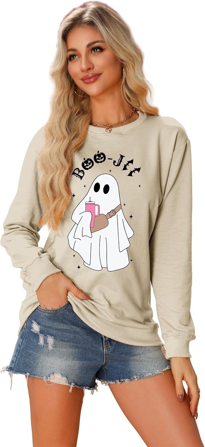 Halloween Boo Shirts Cute Ghost Graphic Sweatshirt Women Spooky Season Loose Casual Long Sleeve Fall Pullover Tops - Image 3