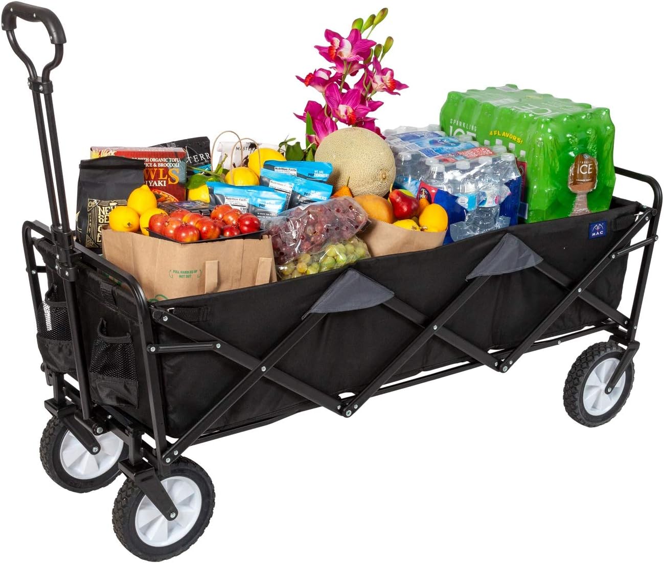 MacSports Xtender Collapsible Folding Outdoor Utility Wagon | Extra Long Heavy Duty Cart w/Wheels for Shopping, Sports Equipment, Gardening, Events and Trade Shows | 49.5” L x 18” W Interior : Patio, Lawn & Garden