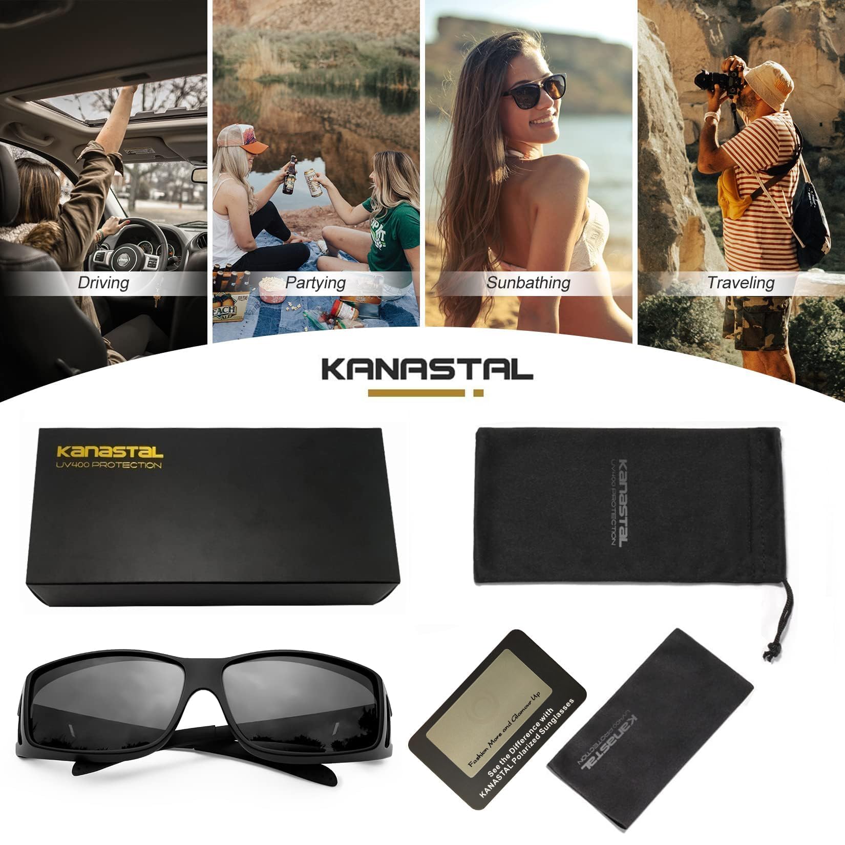 KANASTAL Sovraocchiali da Sole Uomo Donna Polarizzati UV400 Occhiali Sovrapponibili Protezione Laterale Avvolgenti TR Sunglasses over Glasses per Pesca Viaggio