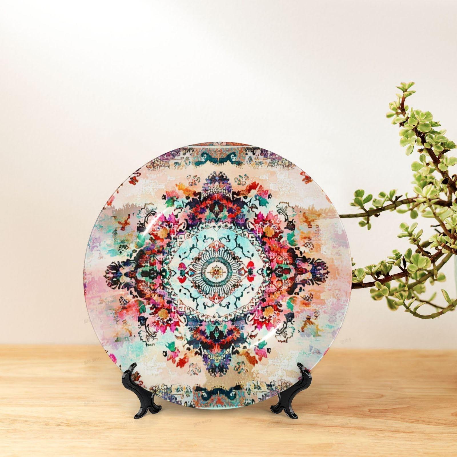 Mittelalterliches Retro-Muster, 25,4 cm, Keramikteller, Display mit Ständer, Wandaufhängung, Platte für Heimdekoration