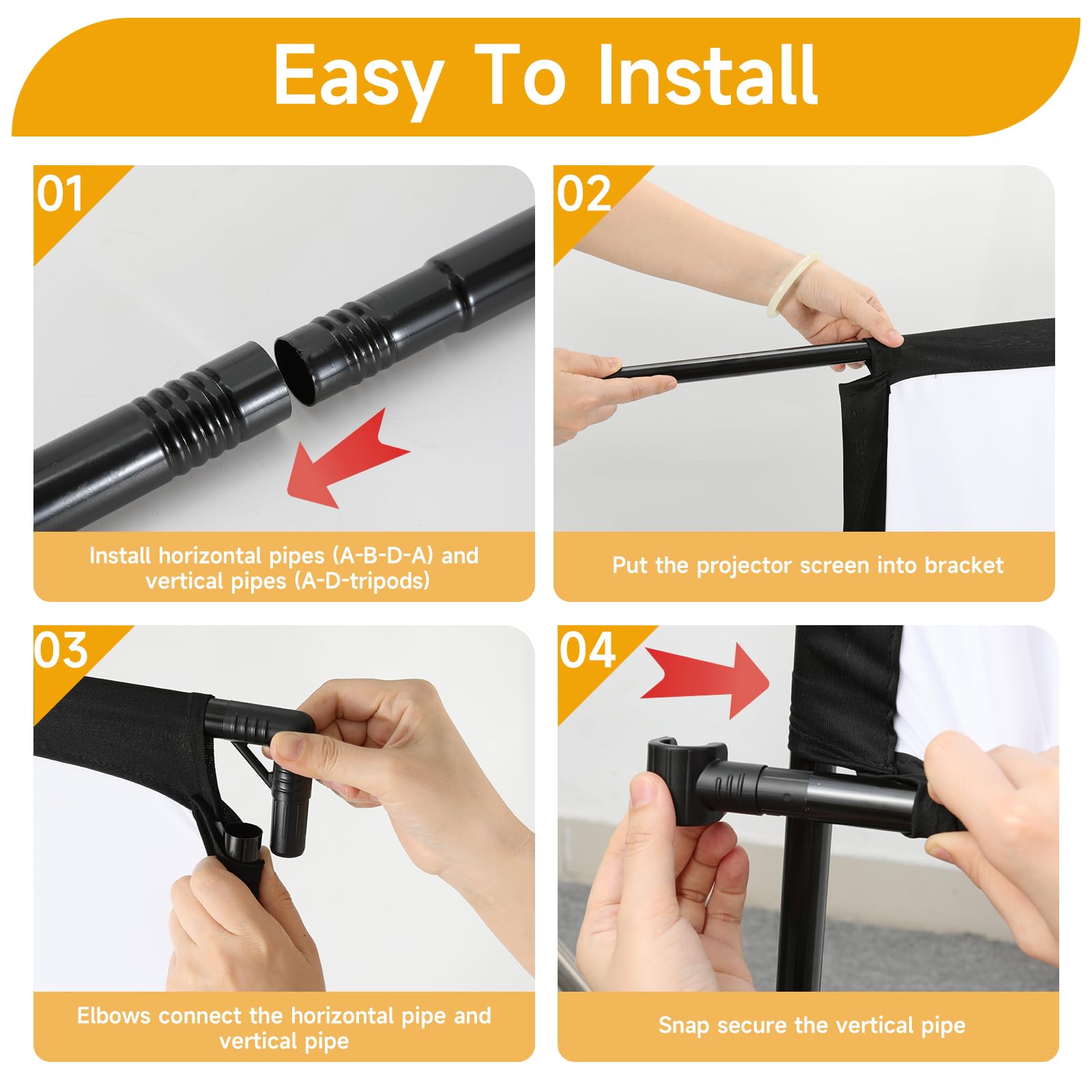 Écran de projection extérieur avec support, écran de projection pliable SCREENMAX de 120 pouces avec sac de transport portable, écran de projection 16:9 4K HD arrière sans plis pour soirée cinéma et