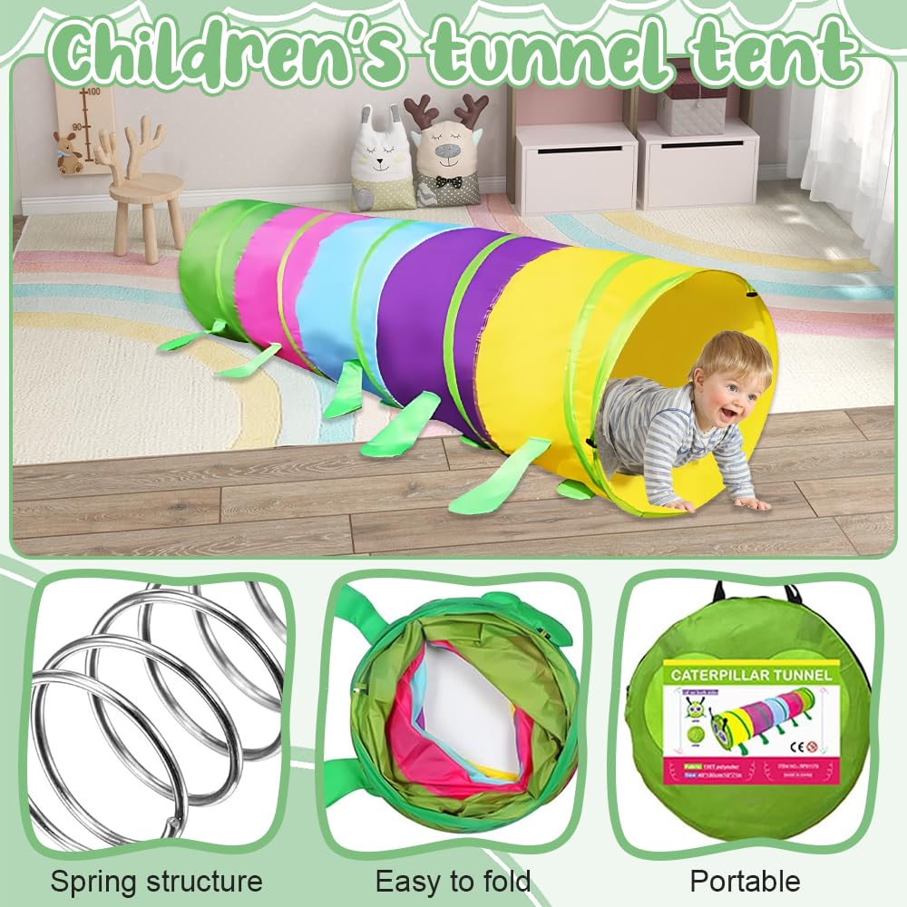 Tunnel de jeu, pliable, 46 x 180 cm, pour l'extérieur, pour enfants à partir de 1 an, pour enfants et animaux, pour l'intérieur et l'extérieur