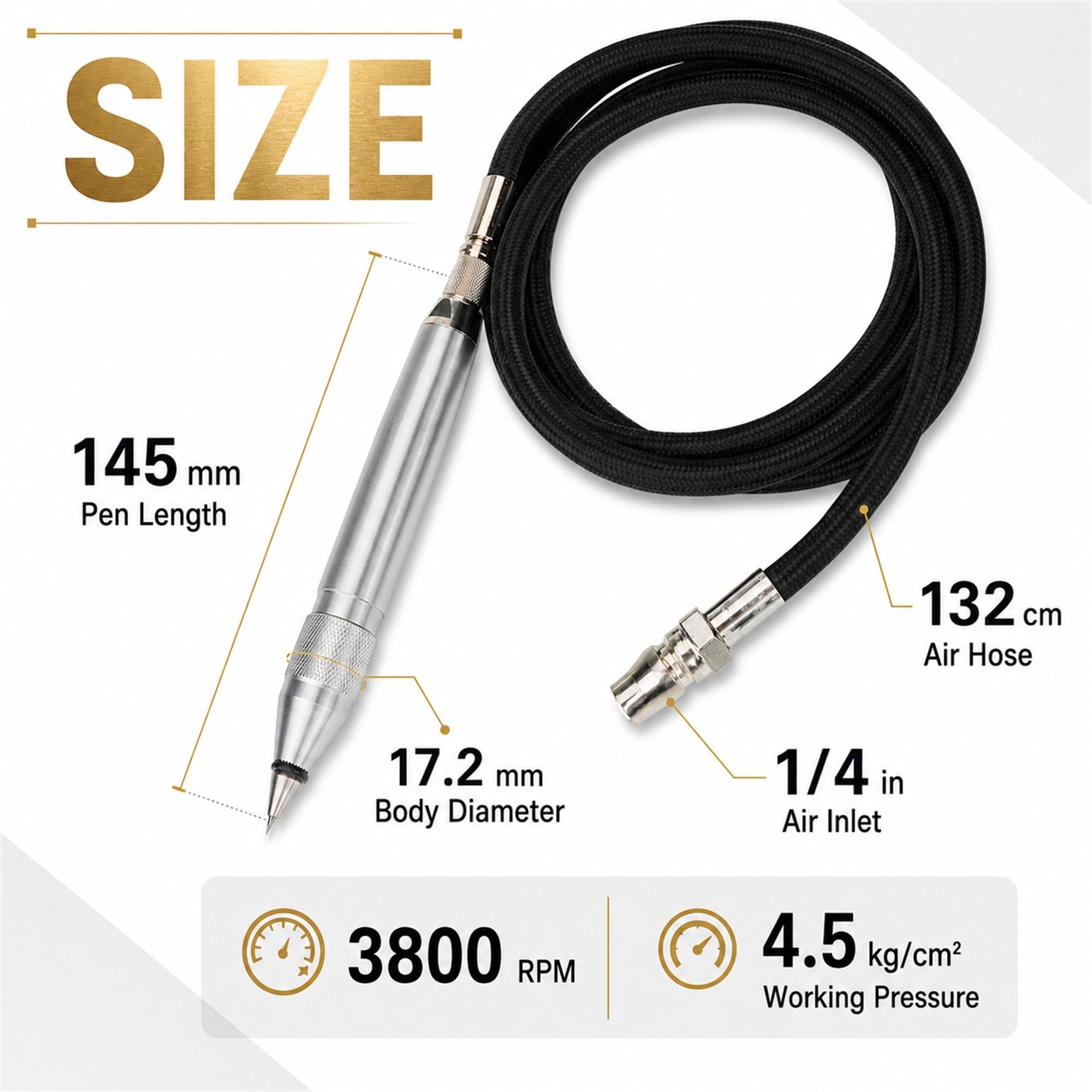 Penna for incisione pneumatica for la marcatura di metalli | Punta in carburo, incisione su metalli e gioielli, incisore ad aria da 3800 giri/min, ingresso da 1/4(910)