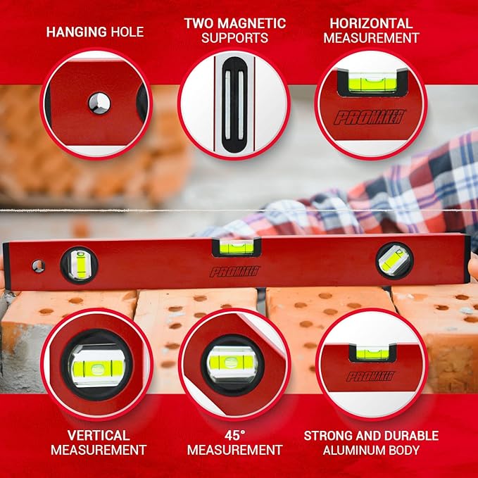 Nivel Magnético ProMaker 18 Pulgadas con Burbujas 180° 90° 45° miniatura 2