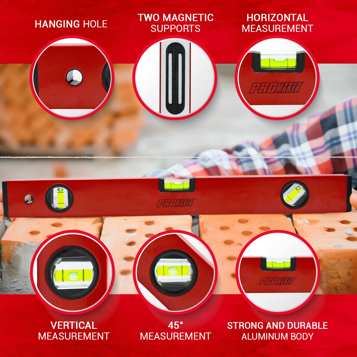 PROMAKER Level - 18" Magnetic Level Tool -2
