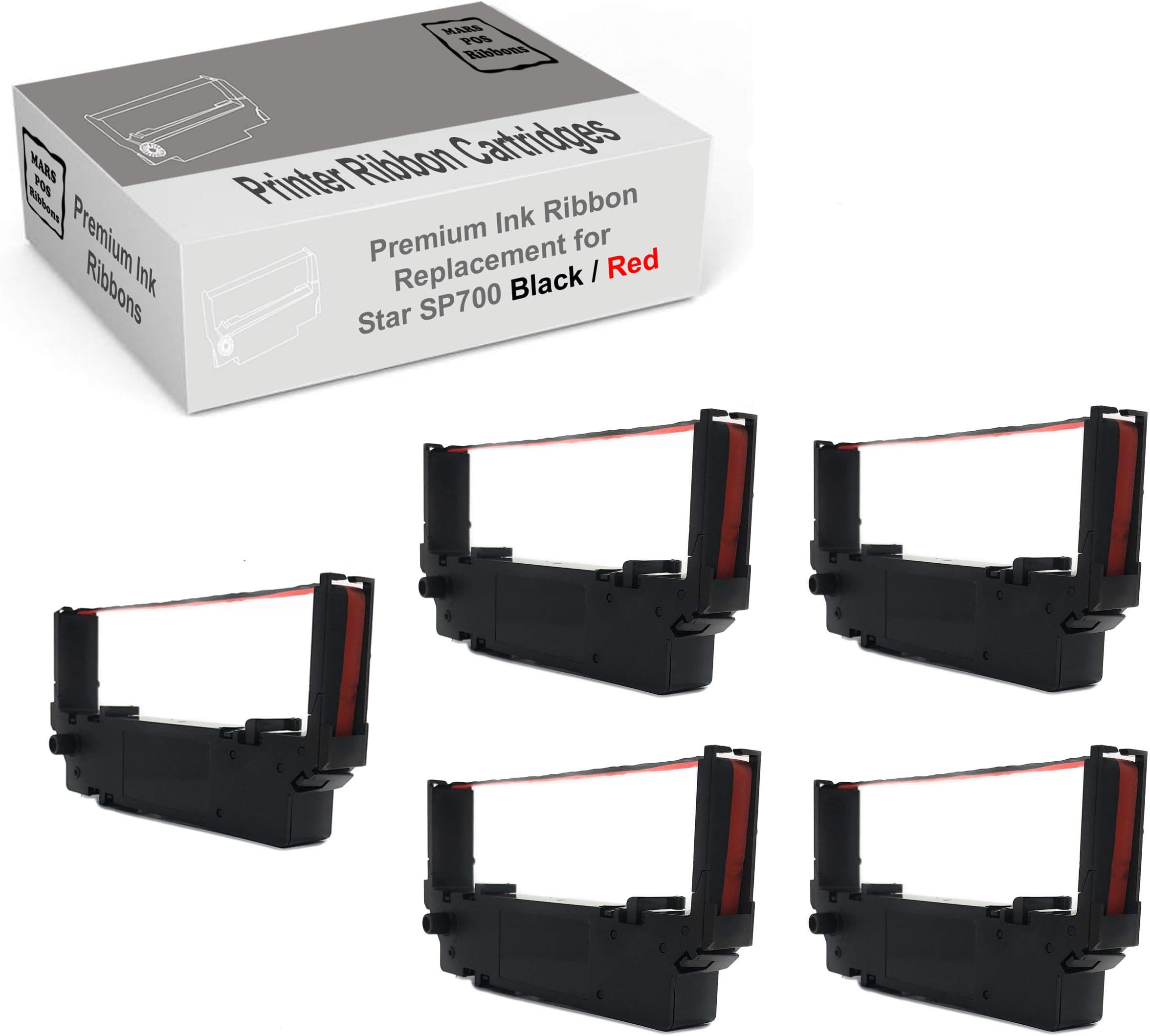 MARS POS Ribbons Compatible with Star SP700 Ribbon Cartridge Replacement for Star SP700 RC700BR (Black Red, 5 Pack)