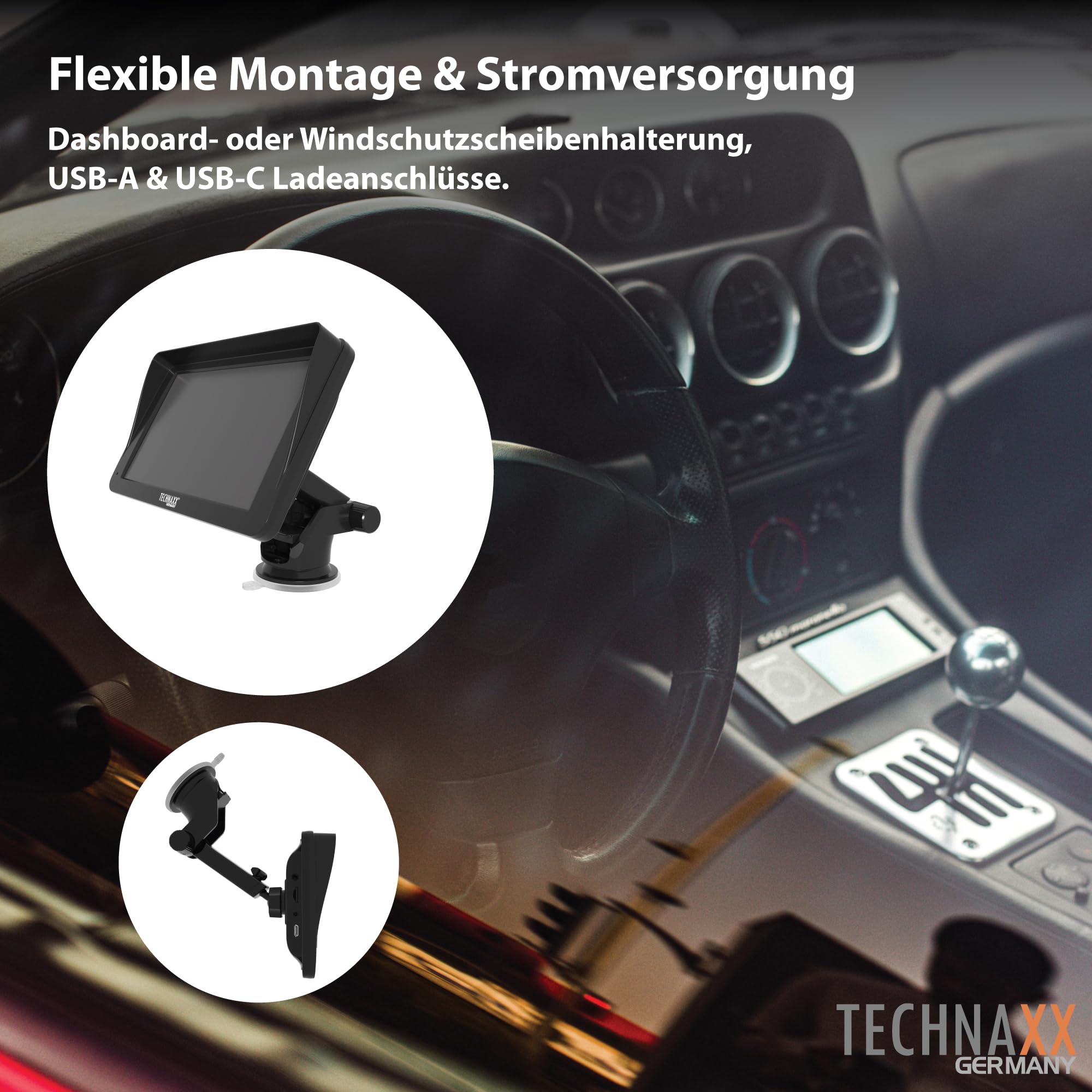 Technaxx Wireless Car Play & Android Auto Display 7" TX-320 mit Bluetooth 5.0, FM-Transmitter, AUX-Ausgang, eingebautem Lautsprecher, MicroSD-Steckplatz, Armaturenbrett-/Windschutzscheibenhalterung