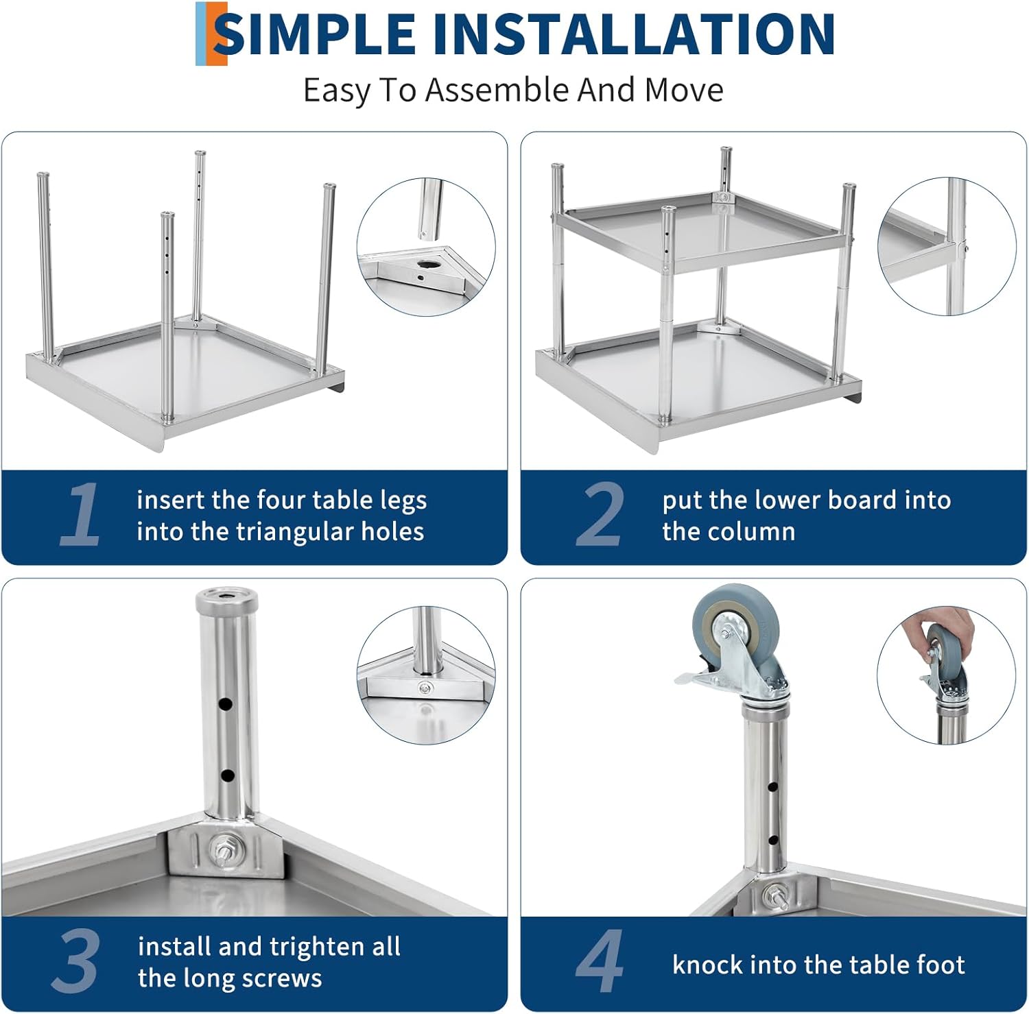 36"x30"x30" Stainless Steel Equipment Grill Stand Table with Wheels, NSF Certified, 400 lbs Capacity, Adjustable Height Legs, 2" Edge Baffle, for Restaurant, Kitchen, Hotel, Home