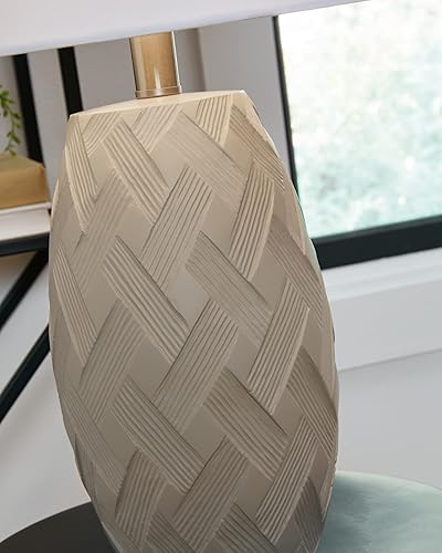 Miniatura 4 de Signature Design by Ashley Tamner - Juego de lámparas de mesa contemporáneas de poliresina de 21.88 pulgadas, 2 unidades, color blanco y gris