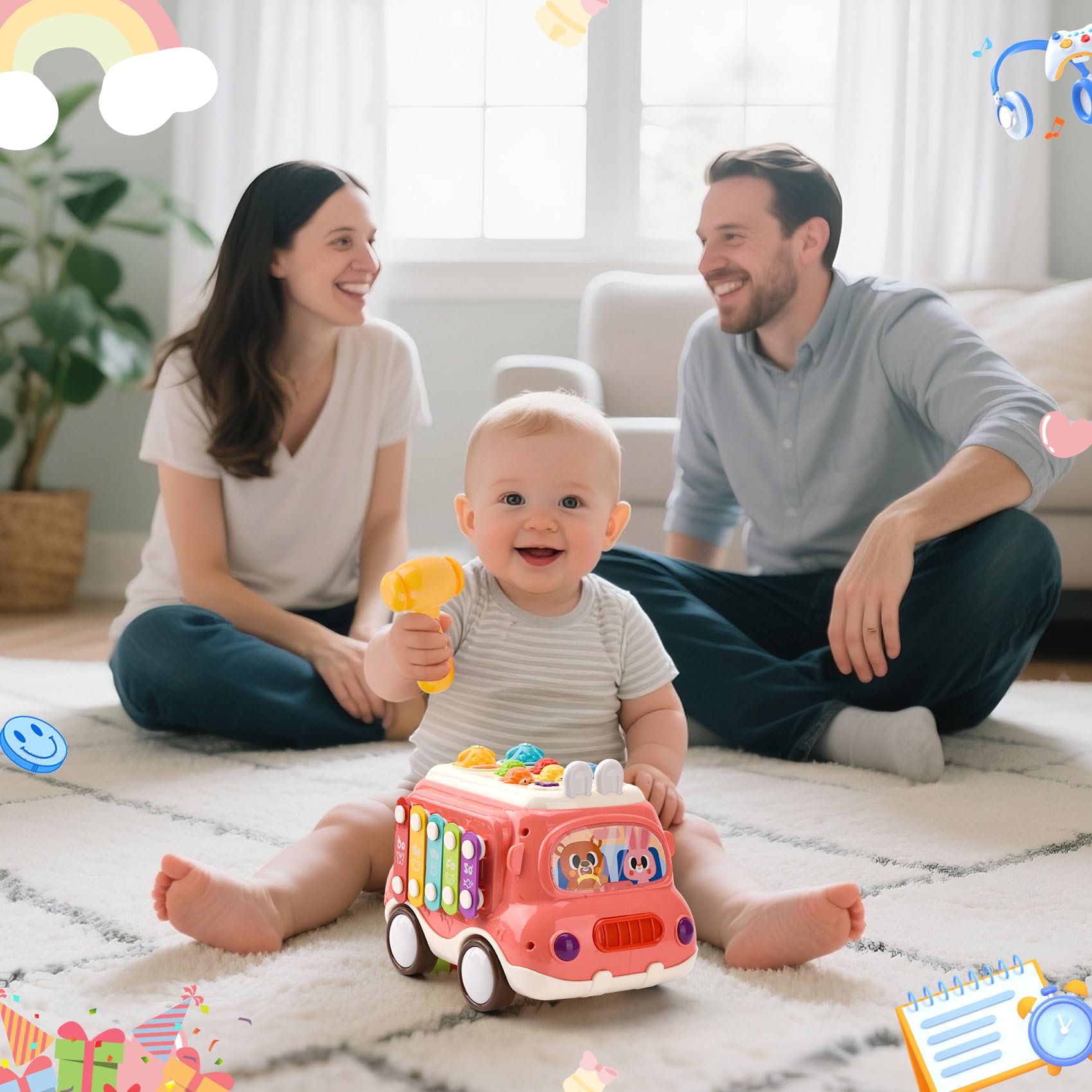 Giochi Bambini 1 Anno, Montessori Autobus Musicali, Giocattoli Bambini 1 2 Anni, Giochi Montessori 1 2 Anno, Regalo di Compleanno per Bambini di 1-2 Anni (Rosa)
